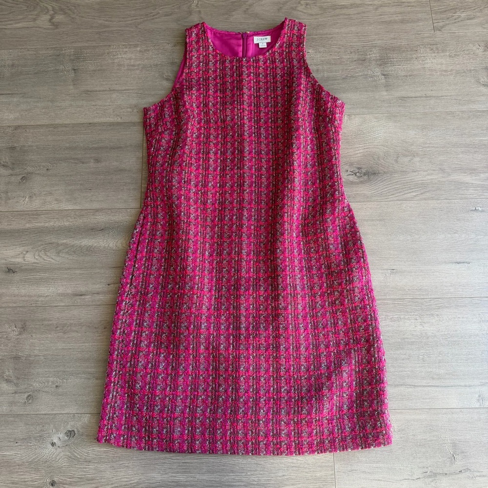 J. Crew Factory Sheath Shift Tweed Sleeveless Lined Dress - pink - size 2